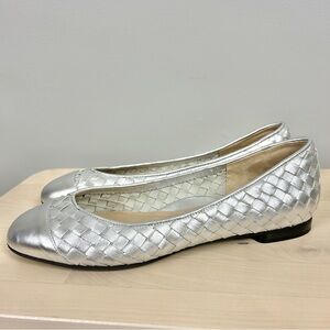 Ron White Woven Metallic Silver Ballet Flats